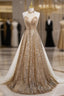 Gold Sequins Halter Backless Beading Formal Prom Dresses