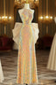 Gold Sequins Halter Backless Formal Prom Dresses