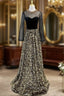 Gold Sequins Long Sleeve Backless Beading Formal Prom Dresses