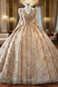 Gold Sequins Long Sleeve V-neck Formal Prom Dresses