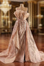 Gold Sequins Strapless Split Formal Prom Dresses