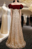 Gold Sequins Velvet Off the Shoulder Formal Prom Dresses