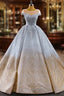 Gold Silver Ball Gown Sequins Cap Sleeve Crystal Formal Prom Dresses
