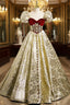 Gold Square Puff Sleeve Velvet Formal Prom Dresses