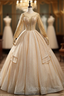 Gold Tulle High Neck Long Sleeve Beading Quinceanera Dresses
