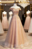 Gold Tulle Off the Shoulder Beading Sequins Formal Prom Dresses