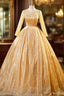 Gold Tulle Sequins Long Sleeve Quinceanera Dresses