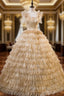 Gold Tulle Sequins Straps Tiers Quinceanera Dresses