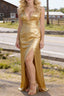 Gold V Neck Floor Length Bridesmaid Dress Long Bridesmaid Dresses With Pleated Split
