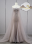 Gorgeous Light Lilac Spaghetti Strap Square Neck Rhinestone Tulle Train Formal Prom Dresses
