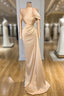 Gorgeous Long Sleeves Champagne Mermaid Formal Prom Dresses High Neck