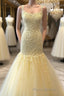 Gorgeous Mermaid Yellow Lace Long Formal Prom Dress, Mermaid Yellow Formal Dress, Yellow Lace Evening Dress