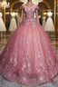 Gorgeous Off the Shoulder Pink Lace Appliques Long Formal Prom Dress, Off Shoulder Pink Formal Dress, Pink Evening Dress, Ball Gown