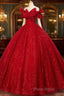 Gorgeous Red Tulle Ball Gown Off Shoulder Sweet 16 Dresses, Red Long Formal Dresses