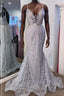 Gorgeous V Neck Mermaid Backless Silver Gray Formal Prom Dress, Mermaid Silver Gray Formal Dress, Backless Silver Gray Evening Dress