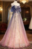 Gradient Pink Sweetheart Floor Length Party Dresses, A-line Gradient Long Formal Prom Dresses