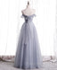 Gray Aline Long Formal Prom Dresses, One Shoulder Gray Formal Party Dresses