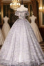 Gray Ball Gown Lace Off the Shoulder Appliques Quinceanera Dresses