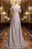 Gray Off the Shoulder Pleats Formal Prom Dresses