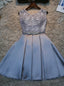 Gray Satin Lace Homecoming Dress