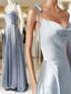 Gray Satin Spaghetti Straps Formal Prom Dresses
