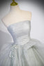 Gray Strapless Long Formal Dresses, Gray Tulle Evening Dresses Party Dresses