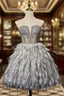 Gray Tulle Beading Feather Short Homecoming Dresses
