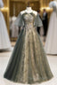 Gray Tulle Halter Backless Beading Sequins Formal Prom Dresses