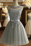 Gray Tulle Lace Short Homecoming Dresses