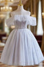 Gray Tulle Off the Shoulder Beading Homecoming Dresses