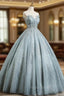 Gray Tulle Sequins Floor Length Formal Prom Dresses, A-Line Evening Party Gown
