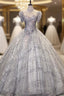 Gray Tulle Sequins High Neck Short Sleeve Quinceanera Dresses