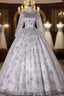 Gray Tulle Sequins Long Sleeve Quinceanera Dresses