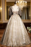 Gray Tulle Sequins Off the Shoulder Formal Prom Dresses