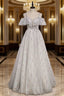 Gray Tulle Sequins Straps Beading Formal Prom Dresses