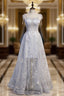 Gray Tulle Spaghetti Straps Embroidery Formal Prom Dresses