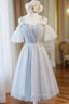 Gray Tulle Straps Short Formal Dresses