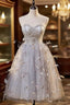 Gray Tulle Sweetheart Feather Bading Short Formal Prom Dresses
