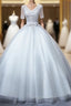 Gray Tulle V-neck Short Sleeve Appliques Quinceanera Dresses