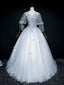 Gray V Neck Tulle Lace Long Formal Prom Dresses, Gray Lace Evening Dresses