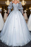 Gray v neck tulle lace long Formal Prom dress, gray tulle lace evening dress