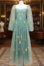 Green A-Line Sweetheart Green Tulle Lace Long Formal Prom Dresses, Green Formal Dresses