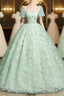 Green A-Line Tulle Beaded Sequin Long Formal Prom Dresses, Beautiful 3D Butterfly Evening Dresses