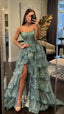 Green Applique Formal Prom Dresses, Long Formal Evening Party Dresses
