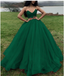 Green Ball Gown Organza Green Puffy Formal Prom Dresses