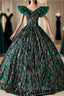 Green Ball Gown Sequins V-neck Quinceanera Dresses