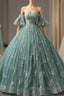 Green Ball Gown Tulle Straps Appliques Quinceanera Dresses