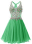 Green Chiffon V-neck Homecoming Dress