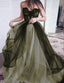 Green Color Sweetheart Neck Long Formal Prom Dresses, Formal Evening Dresses