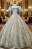 Green Gray Short Sleeve Lace Flower Quinceanera Dresses